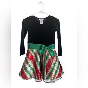 Bonnie Jean Festive Plaid Dress with Green Bow